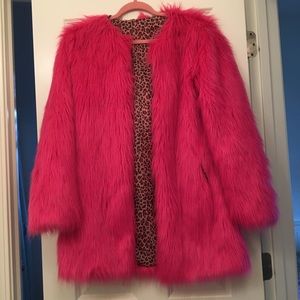 hot pink fake fur coat